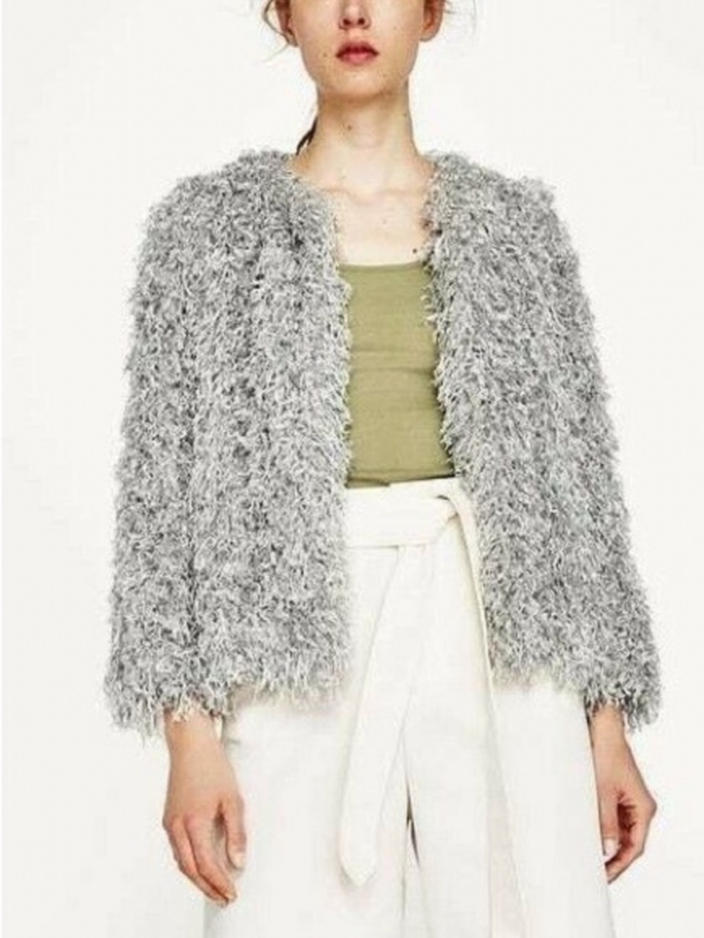 ZARA Pearl Grey shimmery short blazer jacket